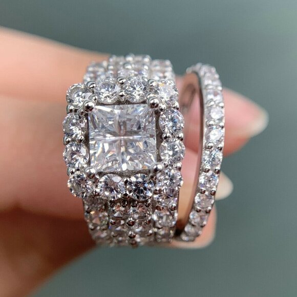 🎁 Princess Cut Zircon Full Filled Square Multi Layer Luxury, UNVN12246 - Picture 3 of 8